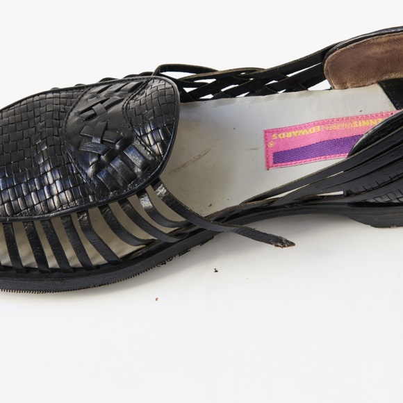 80s - SUSAN BENNIS - WARREN EDWARDS - Sandals - Men\'s - 10.5 - BLK - Woven